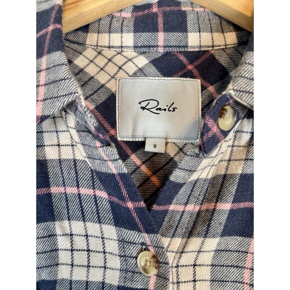 Rails Willow Almond Pink Navy Flannel Button Down Shirt Top Women’s Size Small - Picture 5 of 9
